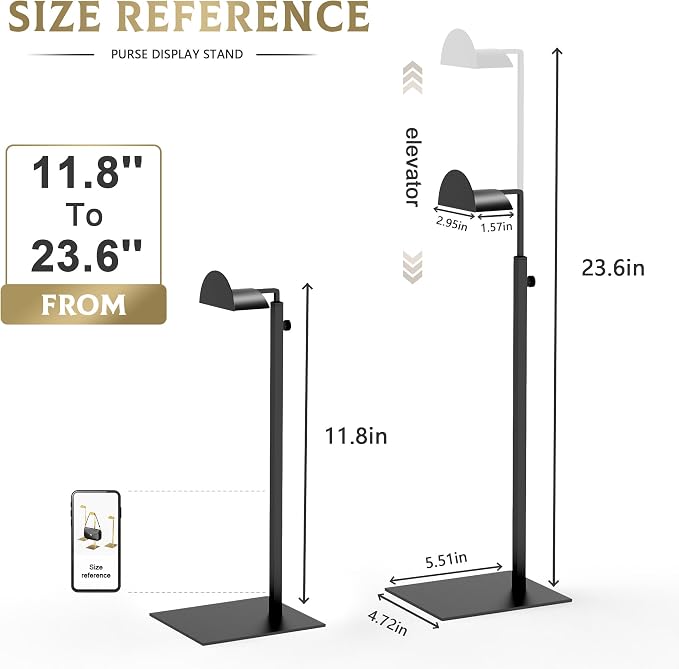 Purse Display Stand Adjustable Height Black Purse Rack - Image 2