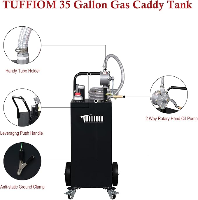 TUFFIOM 35 Gallon Fuel Gas Caddy w/Wheels & Manual Siphon Pump, Portable Diesel - Image 5