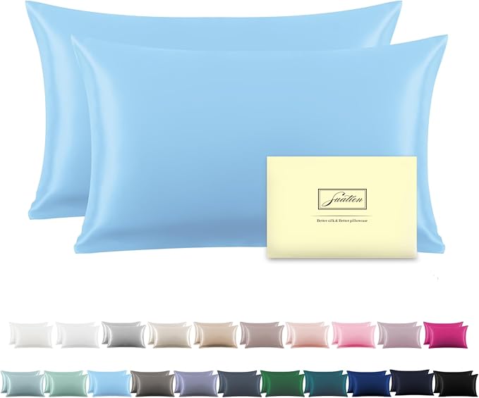 Silk Pillow Cases 2 Pack Soft Breathable and Sliky Queen Size Pillow Cases Set by Suatien