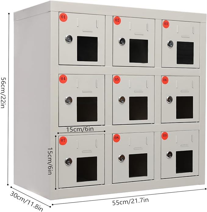 Cell Phone Charging Stations, 9 Slots Metal Mobile Phone Storage Cabinet - Image 3