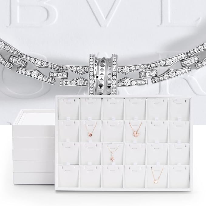Oirlv Premium White Leather Stackable Jewelry Tray 24 Grid Jewelry Drawer - Image 3