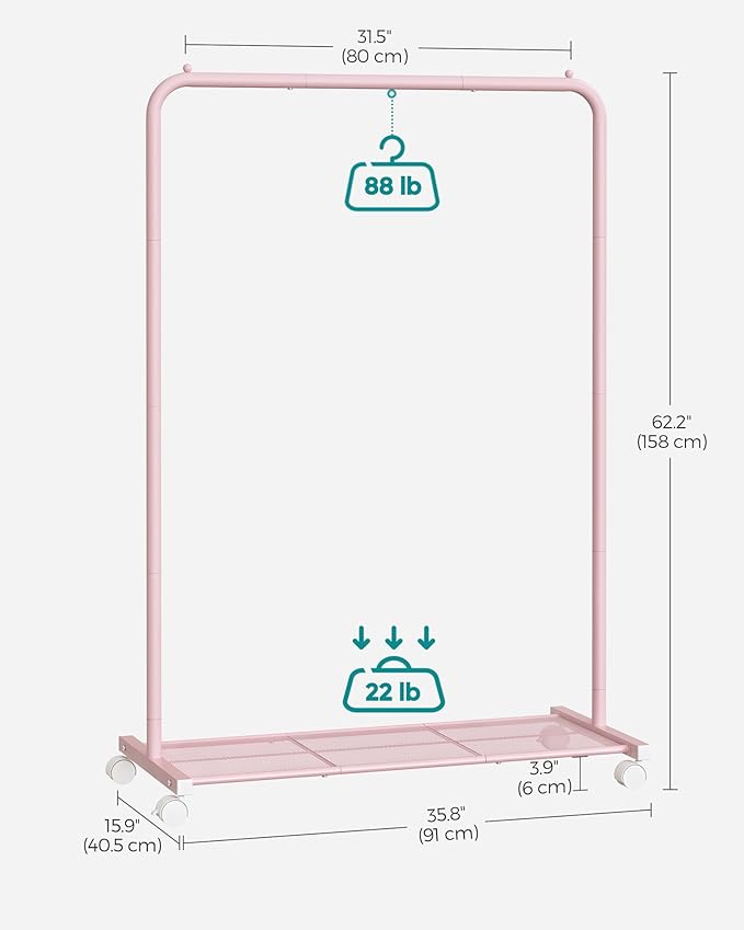 SONGMICS Clothes Rack with Wheels, Clothing Rack - Image 8
