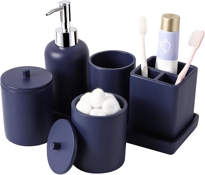 Resin 6 Pcs Navy Blue Bathroom Set Complete by BetterbathroomwithXLHOME