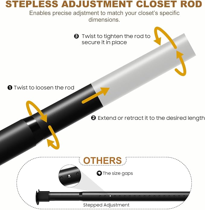 Closet Rods for Hanging Clothes, 16.5 to 60 Inches Adjustable Metal Closet Rod - Image 3
