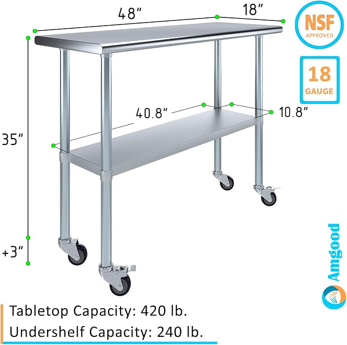 AmGood 48" Long x 18" Deep Stainless Steel Table - Image 3