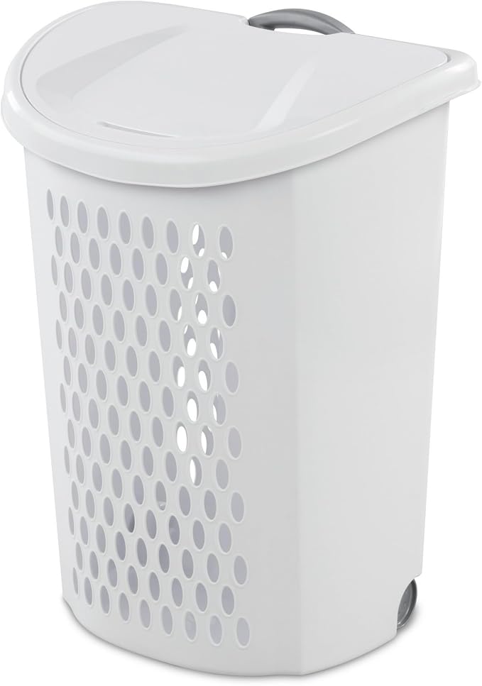 White Rolling Laundry Hamper by Unknown