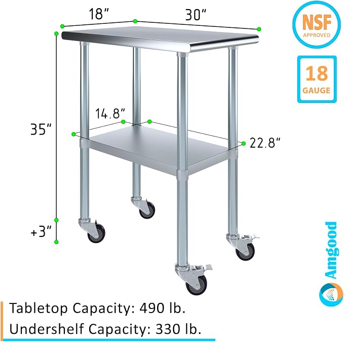 AmGood 18" Long x 30" Deep Stainless Steel Table - Image 3