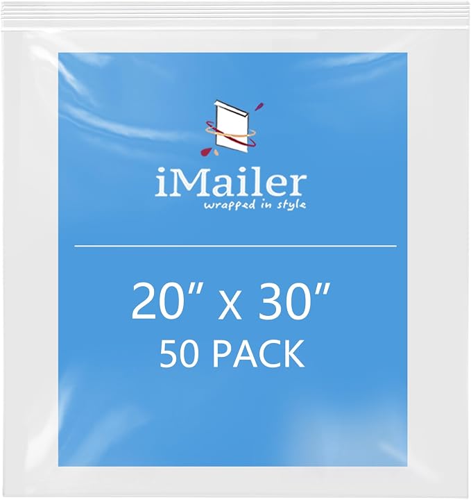 iMailer- 20" x 30" 50 Pack- 2 Mil Resealable Zip Bags- Clear Plastic Bags by iMailer