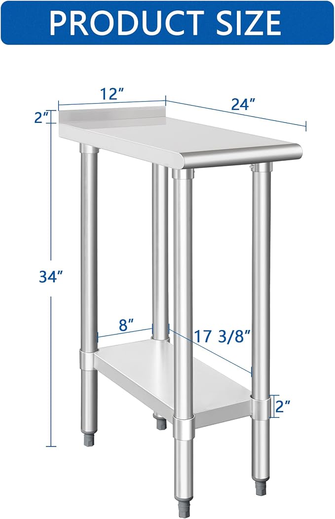 HARDURA Stainless Steel Commercial Work Table Prep Work Metal Table 24×12 Inches - Image 2