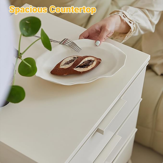 3-Drawer Rotatable End Table, Storage End Table Sofa Side Cabinet, Modern Cream - Image 6