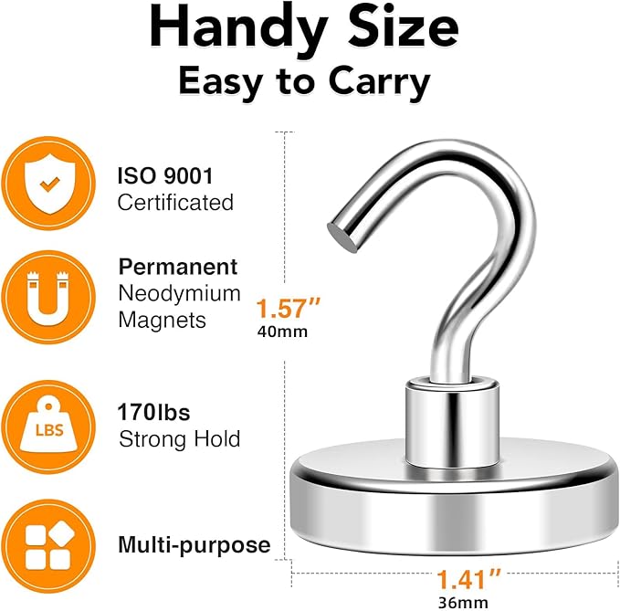 MIKEDE Magnetic Hooks Heavy Duty, 170LB+ Strong Neodymium Magnets - Image 2