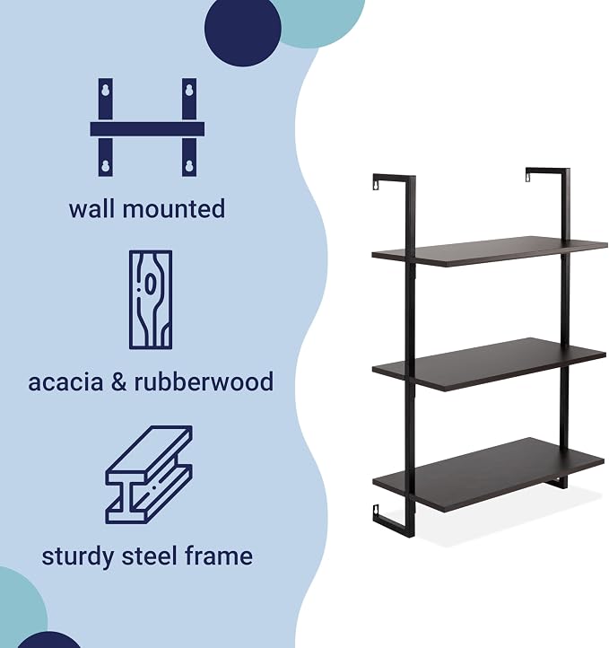 happimess MSH1000A Madera 40.55" Classic Industrial 3-Shelf Wood Wall-Mounted - Image 4