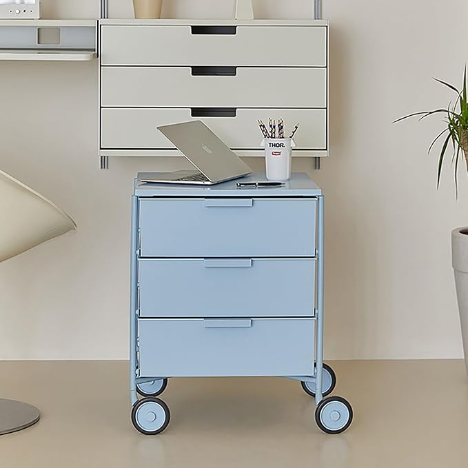 3-Drawer Rotatable End Table, Storage End Table Sofa Side Cabinet, Modern Cream - Image 2
