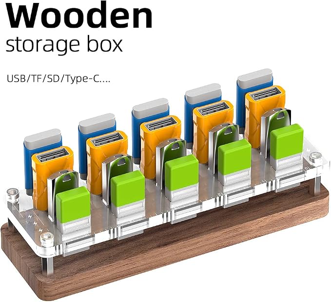 20 Slots Wooden Memory USB Flash Disk Card Case, TF Card Box and Micro SD Drive - Image 6