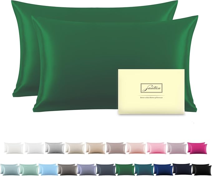 Silk Pillow Cases 2 Pack Soft Breathable and Sliky Queen Size Pillow Cases Set by Suatien