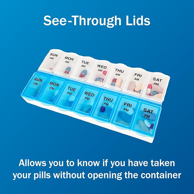 Amazon Basic Care 7-Day AM/PM Pill Organizer | Large Compartments | 2 Times - Image 4