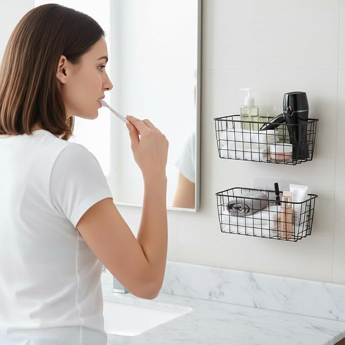 2 Set Adhesive Hanging Wall Basket Inside Cabinet Door Organizer, Wall - Image 6