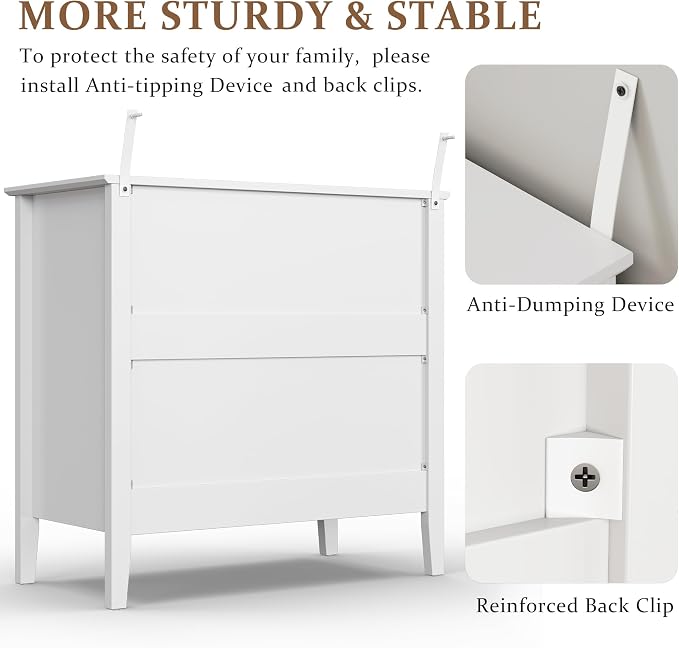 RoyalCraft White Fluted 3 Drawer Dresser, 32 inch Wide Dresser Nightstand - Image 5