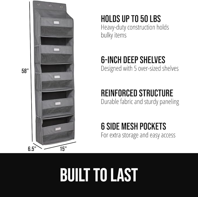 GORILLA GRIP Large Capacity Closet Organizer, 5 Deep Shelves, Holds 50lbs - Image 2