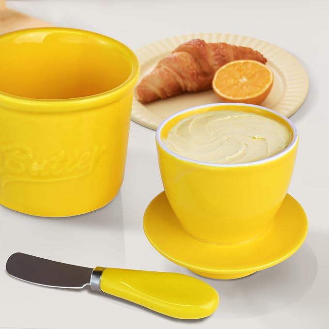 Ceramic Butter Crock with Lid & Spreader Knife, Butter Keeper - Image 2