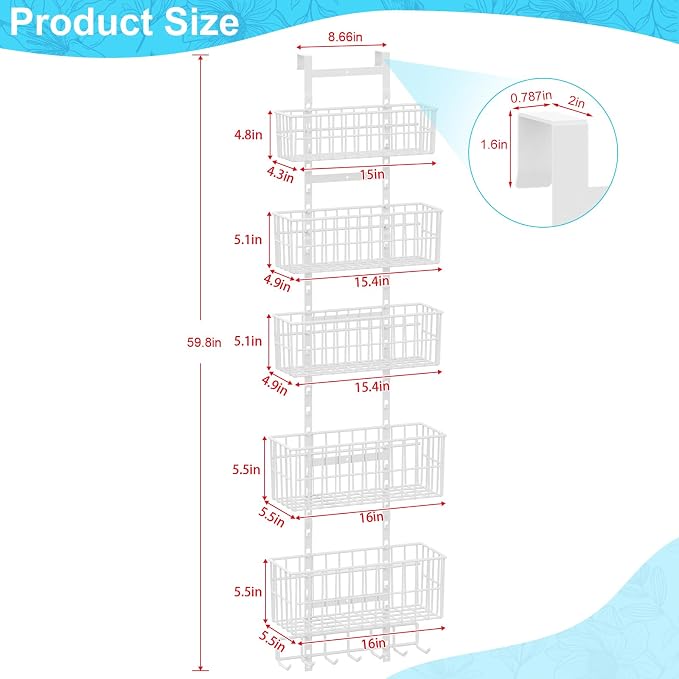 Adjustable Over The Door Organizer, Metal Hanging Door Organizer - Image 2