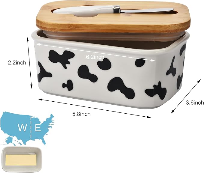 Large Butter Dish with Lid for Countertop, Cow Ceramic Butter Container with - Image 4