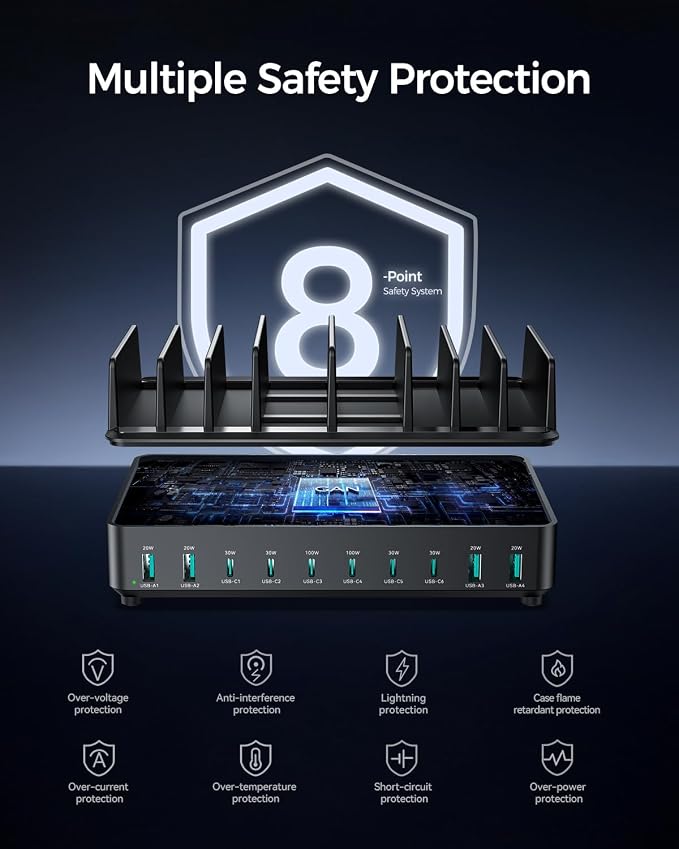 400W Charging Station for Multiple Devices, 10 Port Double PD 100W USB C - Image 3