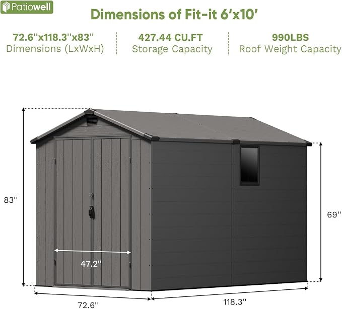 Patiowell 6x10FT Outdoor Storage Shed - Image 4