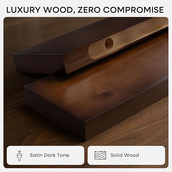 Homeforia Walnut Floating Bathroom Shelves, High End Solid Real Wood 16 inch - Image 3