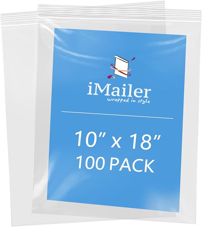 iMailer- 10" x 18" 100 Pack- 2 Mil Resealable Zip Bags- Clear Plastic Bags by iMailer