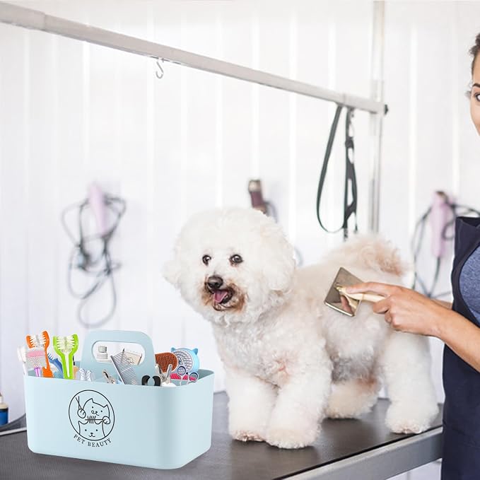 5-Compartment Blue Dog Stuff Storage Caddy, Portable Pet Grooming Organizer - Image 2
