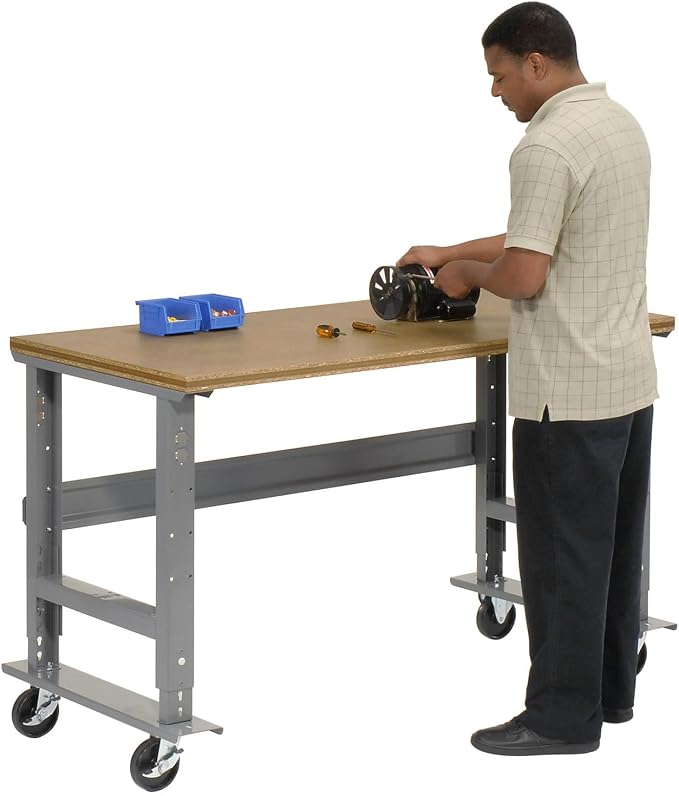 Global Industrial Mobile Adjustable Height Workbench, Shop Square Edge - Image 2
