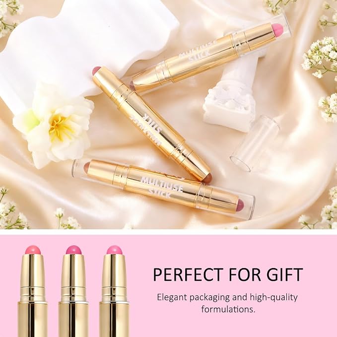 evpct 3Pcs 2In1 Blush Contour Multiuse Makeup Sticks Set, Ultra-Creamy Radiant - Image 7