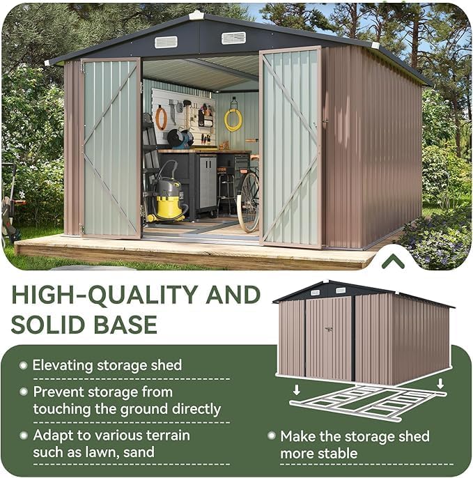 Aoxun 10 x 12FT Shed with Base Utility Garden Galvanized Steel Shed with - Image 3