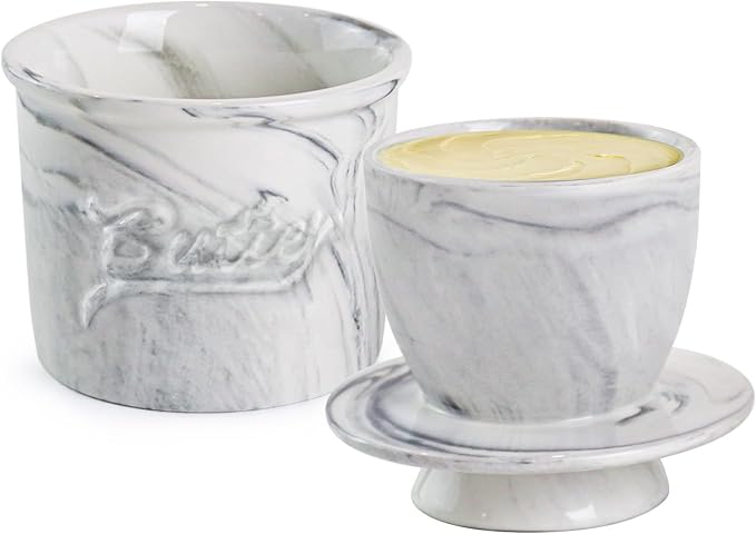 Butter Crock for Counter with Water, French Butter Keeper for Spreadable Butter by MSJGA