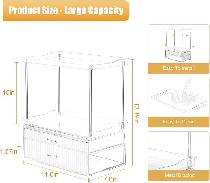2-Tier 2-Drawer Bathroom Countertop Organizer : Large Multi-Purpose Makeup - Image 4
