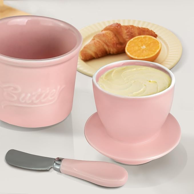 Ceramic Butter Crock with Lid & Spreader Knife, Butter Keeper - Image 2