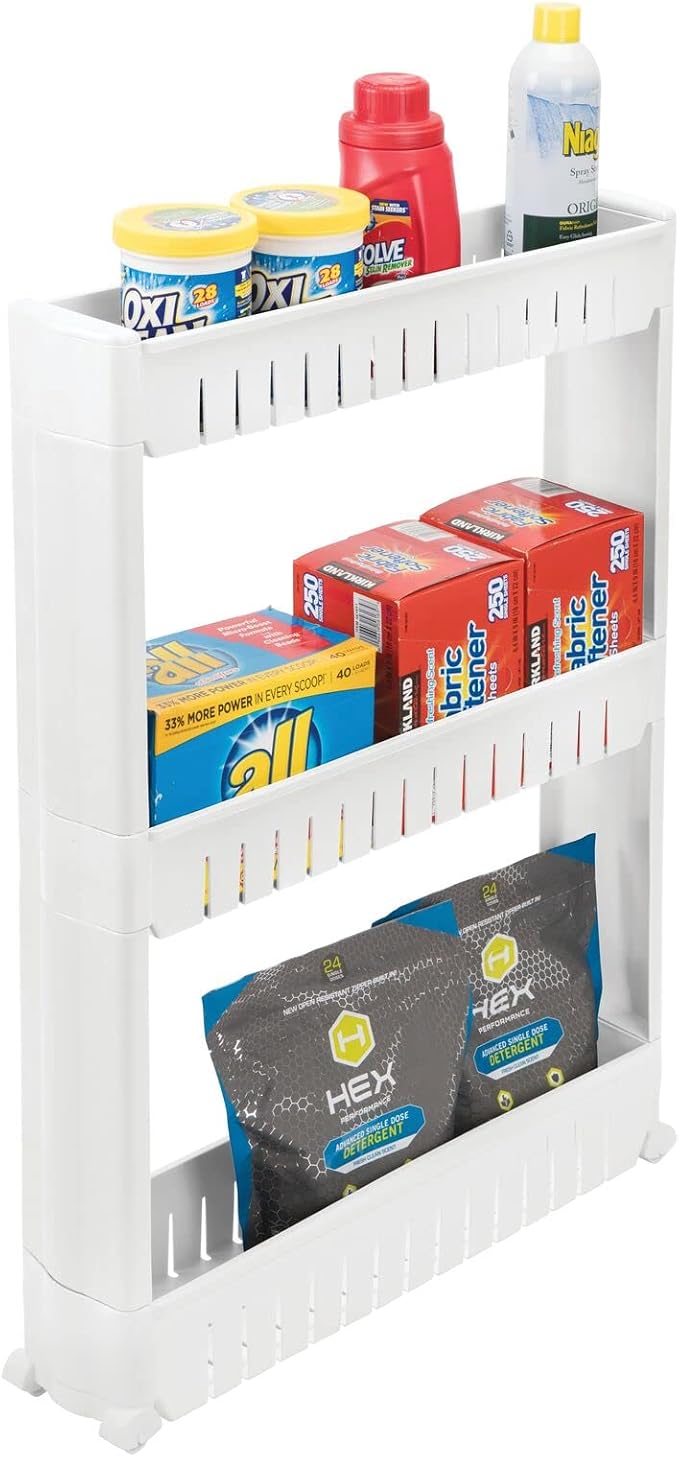 mDesign Slim Plastic Rolling Laundry Utility Cart, Portable Storage Organizer by mDesign