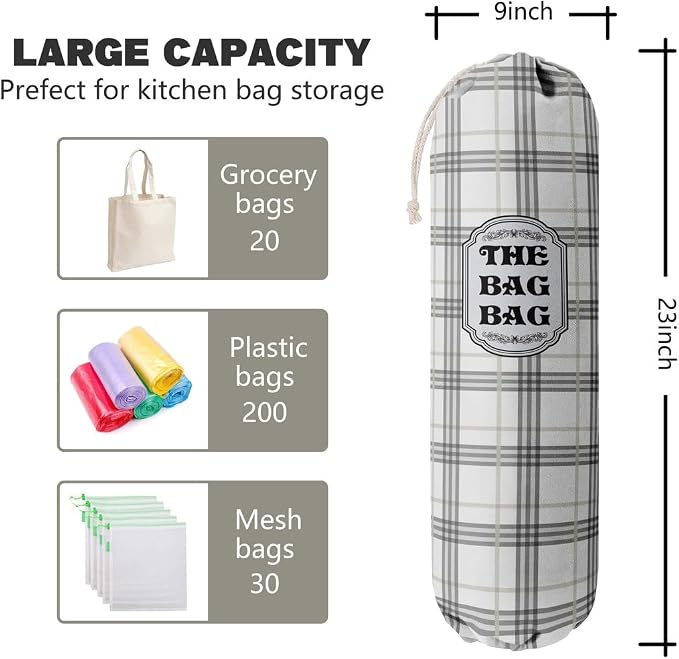 Classic Buffalo Check Plaid Grocery Bags Holder Organizer - Image 2