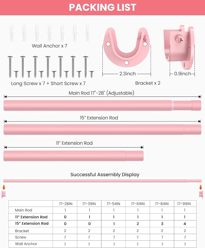 Closet Rods for Hanging Clothes, 17 to 39 Inches Stepless Adjustable Metal - Image 5