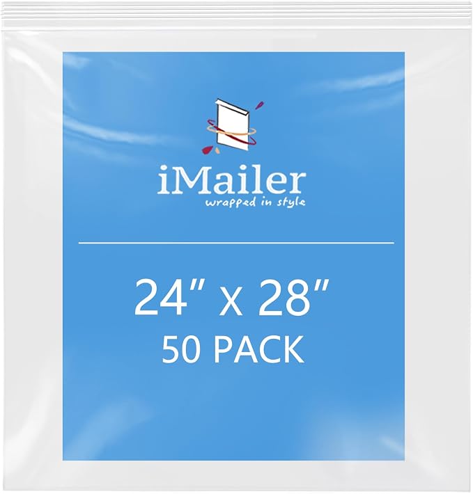iMailer- 24" x 28" 50 Pack- 2 Mil Resealable Zip Bags- Clear Plastic Bags by iMailer