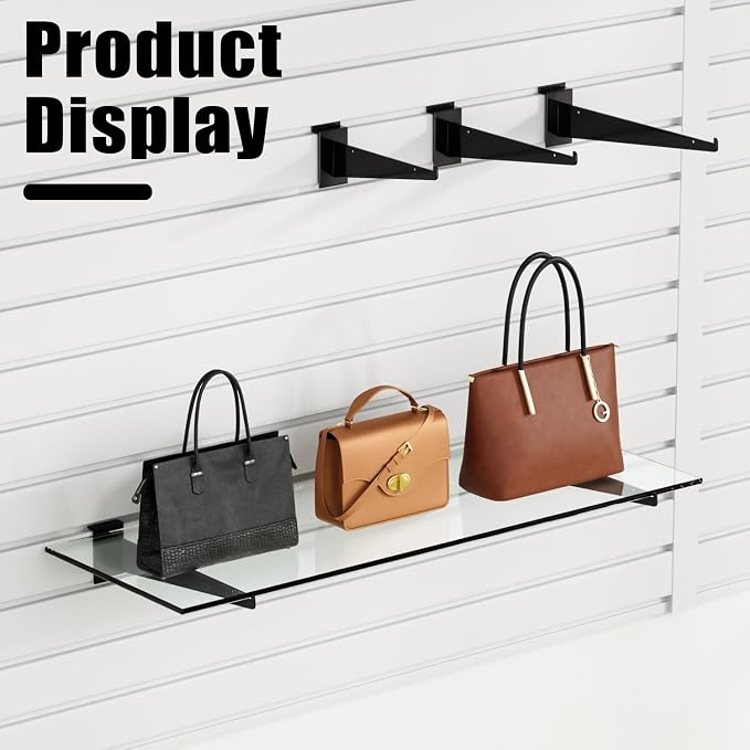8" Black Slat Wall Shelf Brackets, Floating Metal Slat Wall Accessories - Image 6