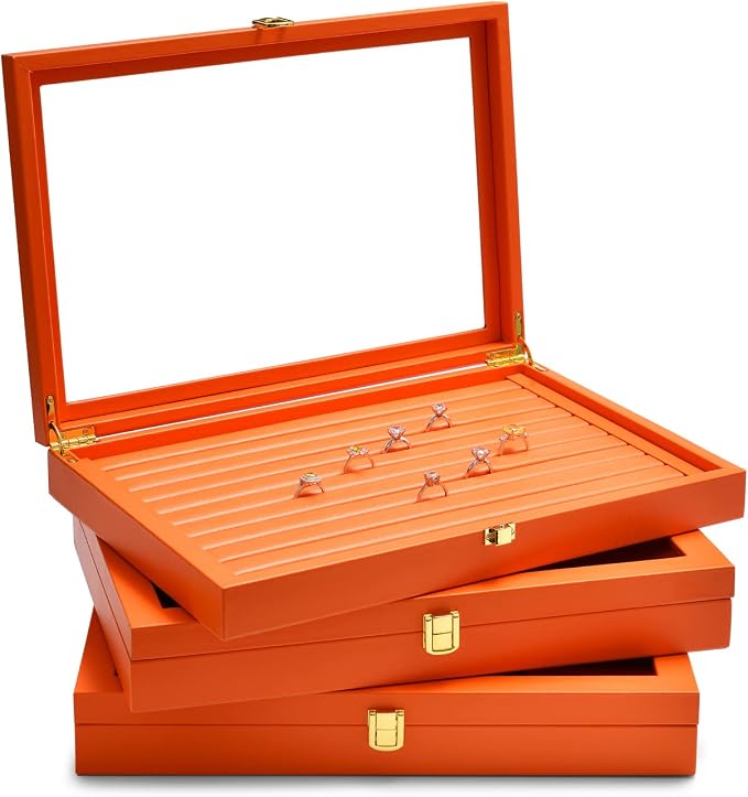 Oirlv Clear Lid Flat Jewelry Tray Stackable Display Storage Box Premium Leather - Image 8