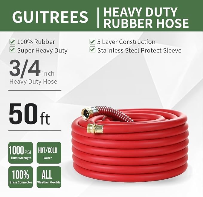 50FT 3/4 Heavy Duty Rubber Garden Hose - Image 2