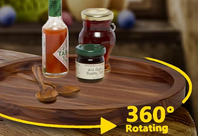 21" Acacia Wood Lazy Susan Organizer Kitchen Turntable - Image 5