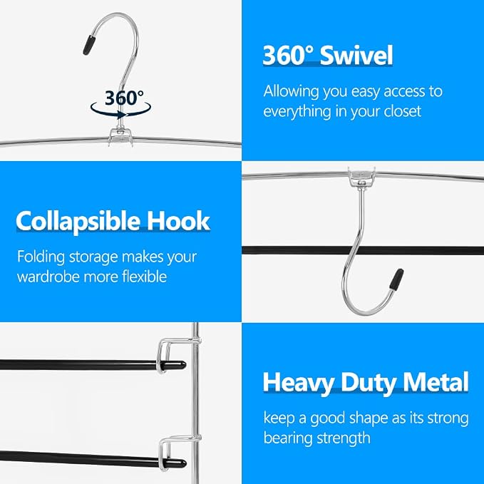 Pants Hangers 6 Pieces, 5 Tier Closet Organizers and Storage Clothes Hangers - Image 3
