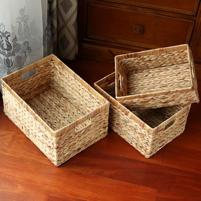 Woven Natural Water hyacinth Rectangular Storage Baskets - Image 3