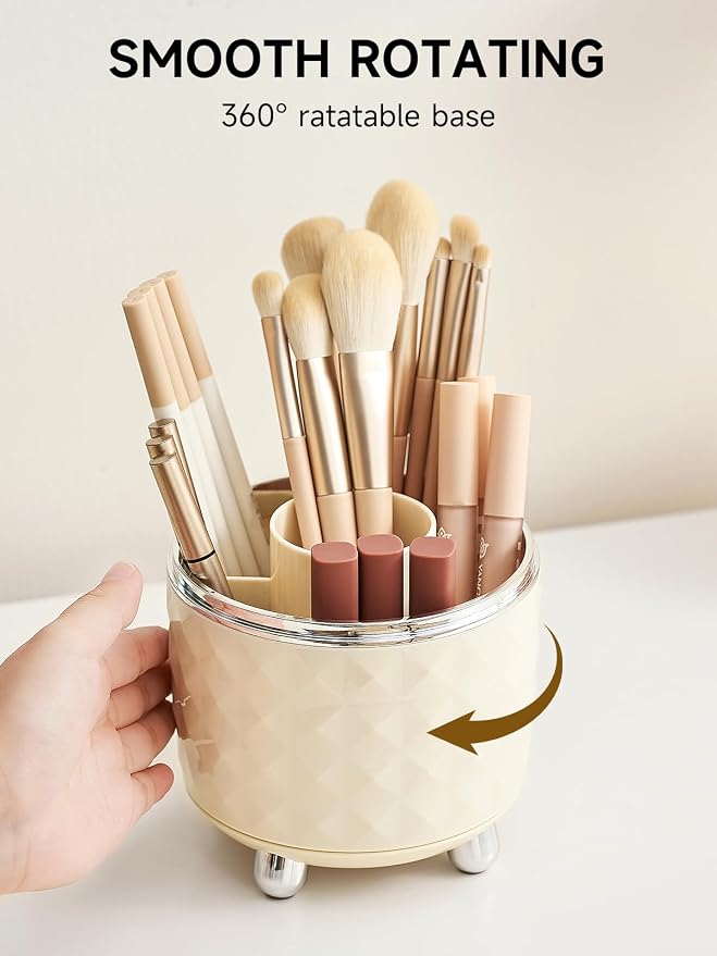 Makeup Brush Holder with Dustproof Lid, 360 Rotating Makeup Brush Organizer - Image 4