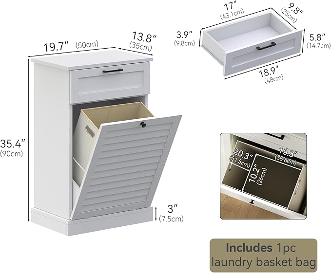 Upgraded Tilt Out Laundry Hamper Cabinet, 15 Gallon Trash Can Cabinet - Image 2