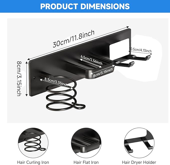 Hair Dryer Holder Wall Mounted, Blow Dryer, Curling Iron, Straightener Holder 3 - Image 2